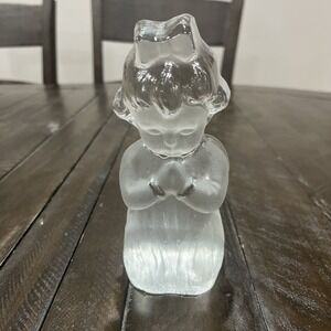 Vtg VIKING GLASS Statue Angel‎ Girl Praying Bookend w/ original Sticker 6"